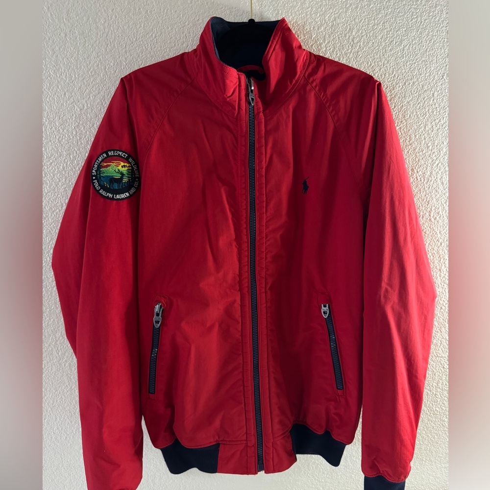Polo Ralph Lauren Fleece Lined Bomber Jacket Red Navy size M Talon Zippers